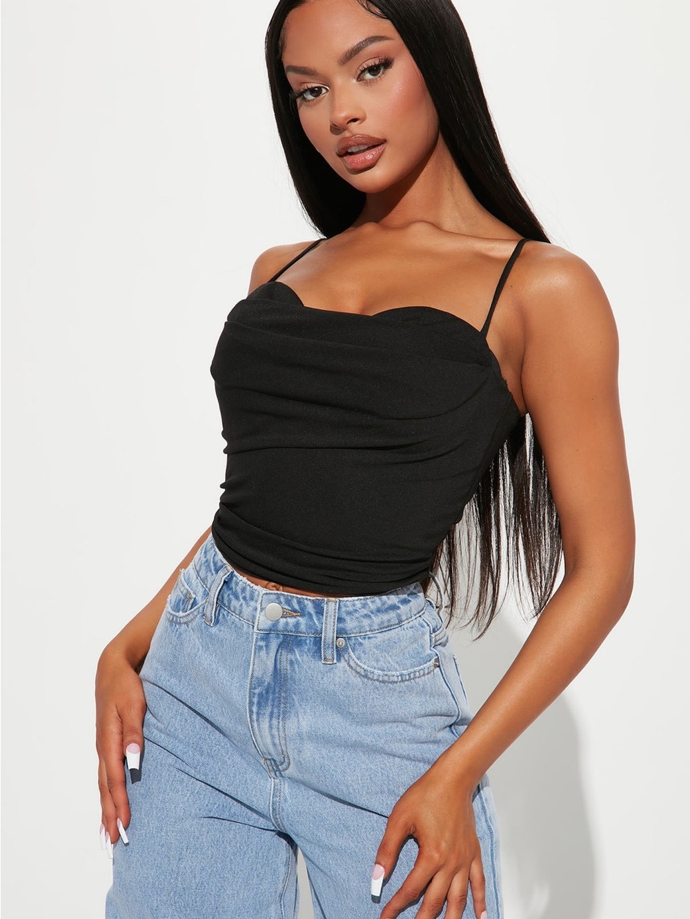 FASHION NOVA Women’s Stay For Brunch Black Cami Spaghetti Strap Top Size Medium